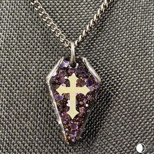 Purple Glitter Coffin Cross Pendant Necklace